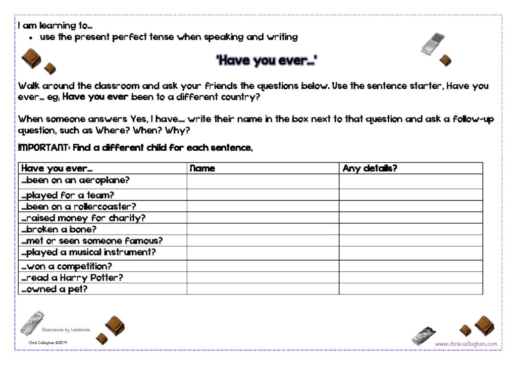 Activity 7 – Perfect present tense – Chris Callaghan
