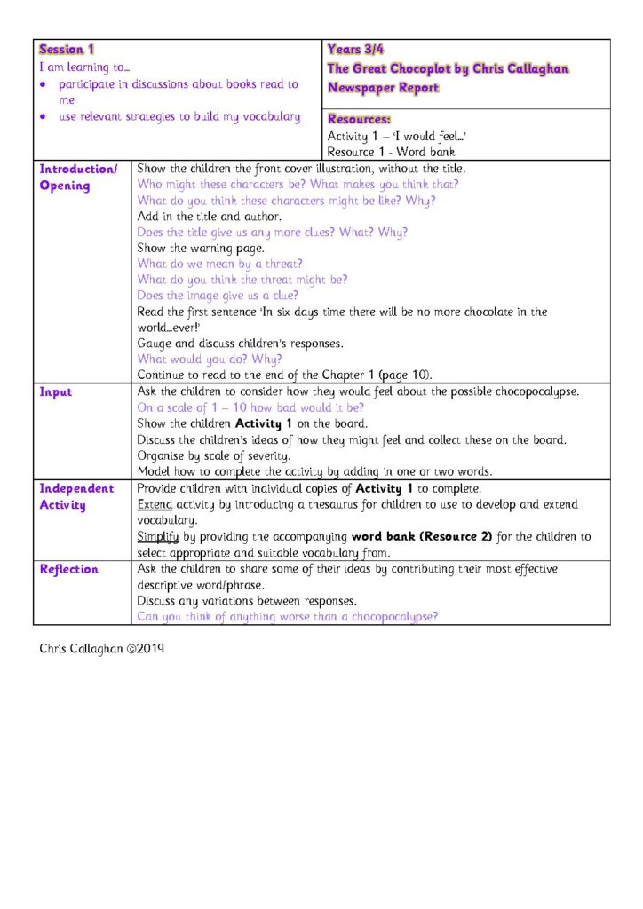 Session 1 Plan – Chris Callaghan