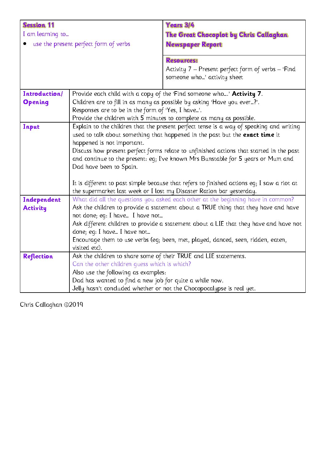 Session 11 Plan – Chris Callaghan