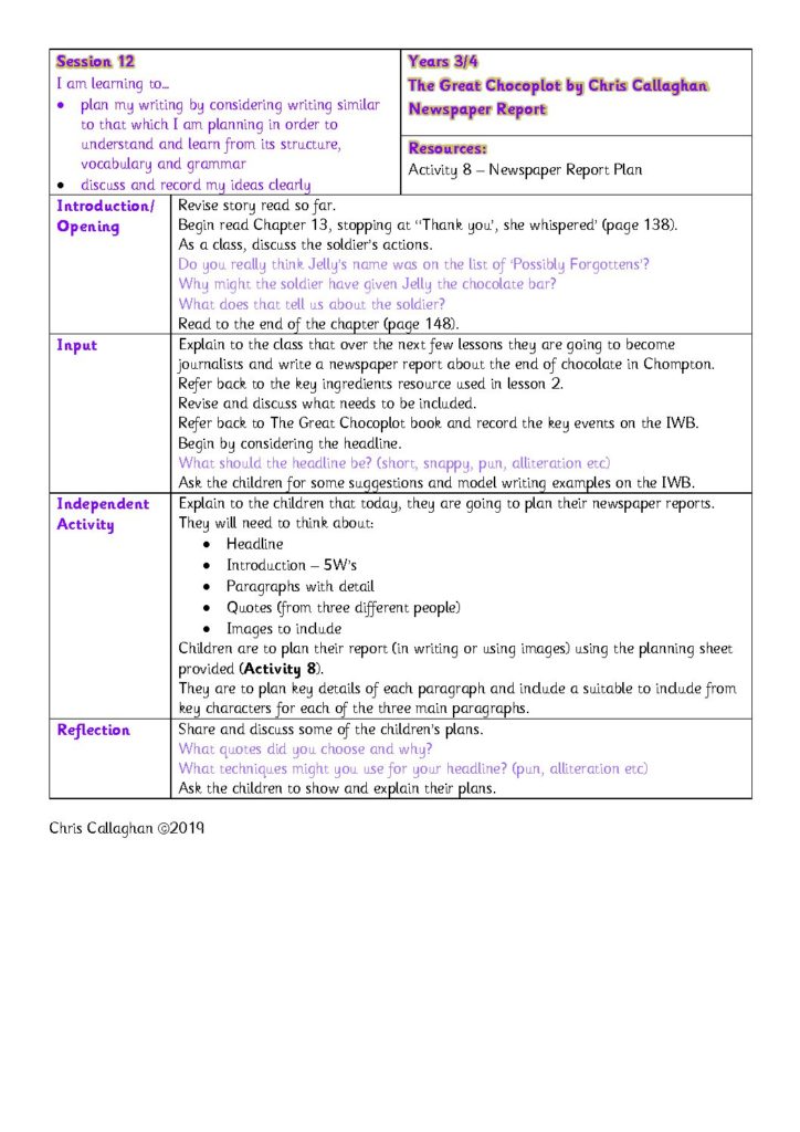 Session 12 Plan – Chris Callaghan