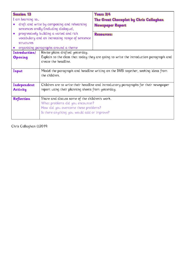 Session 13 Plan – Chris Callaghan