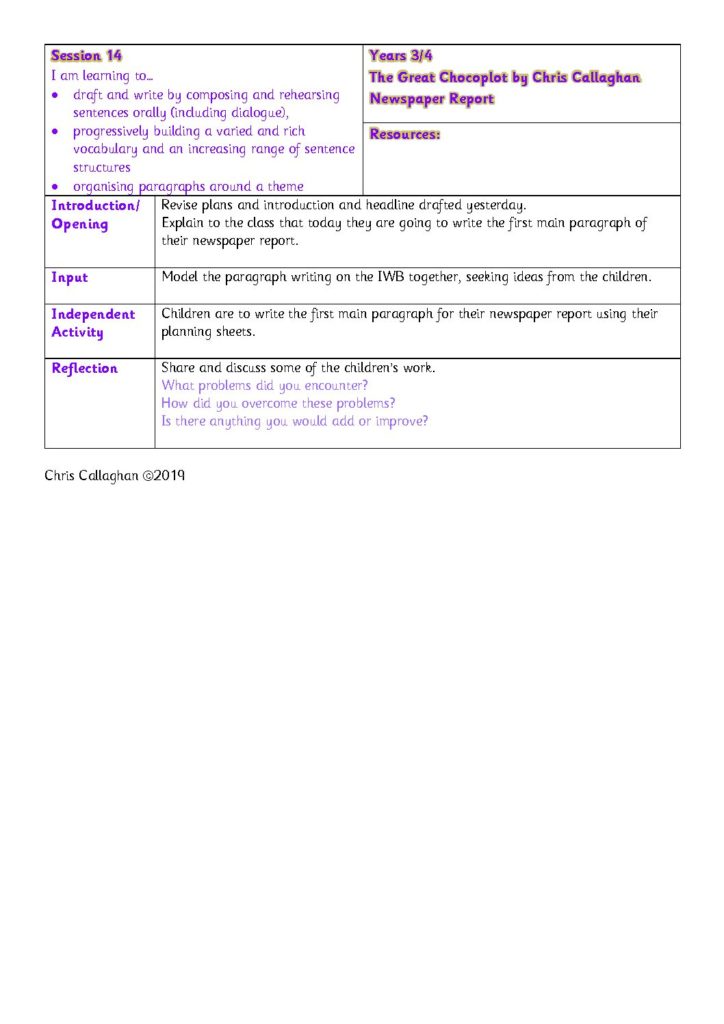 Session 14 Plan – Chris Callaghan