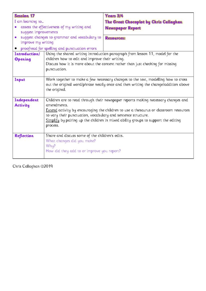 Session 17 Plan – Chris Callaghan