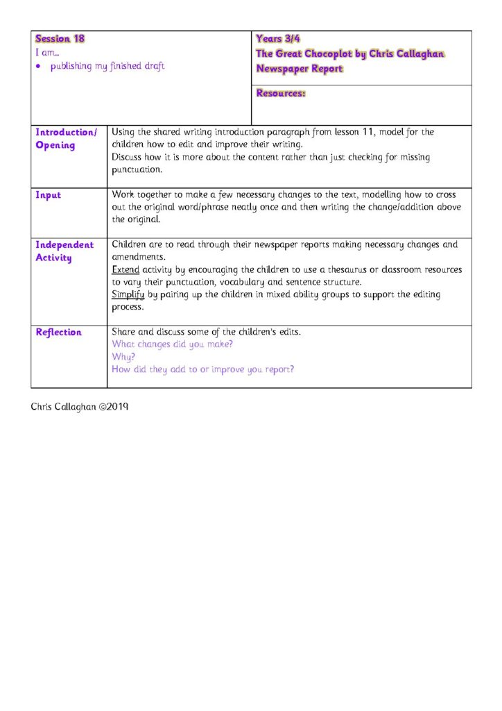 Session 18 Plan – Chris Callaghan