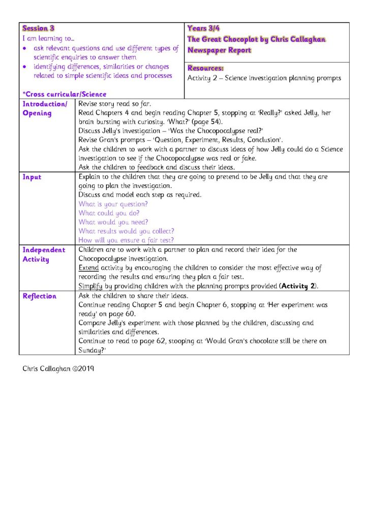 Session 3 Plan – Chris Callaghan