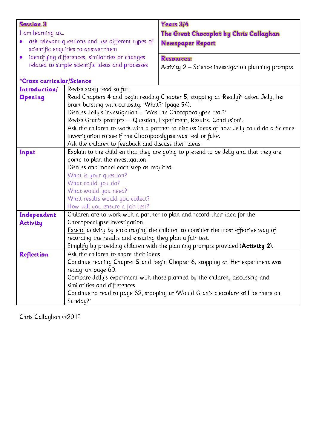 Session 3 Plan – Chris Callaghan