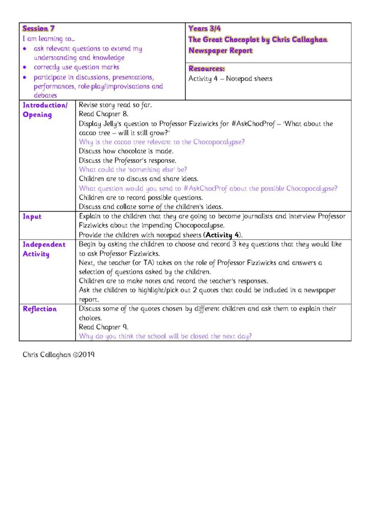 Session 7 Plan – Chris Callaghan