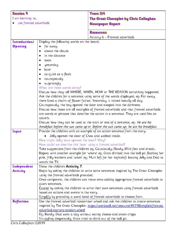 Session 9 Plan – Chris Callaghan