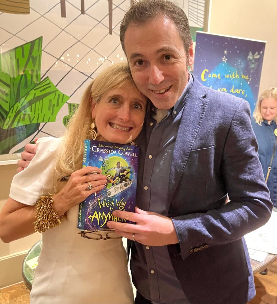 Cressida Cowell and Chris Callaghan at the launch of Which Way to Anywhere