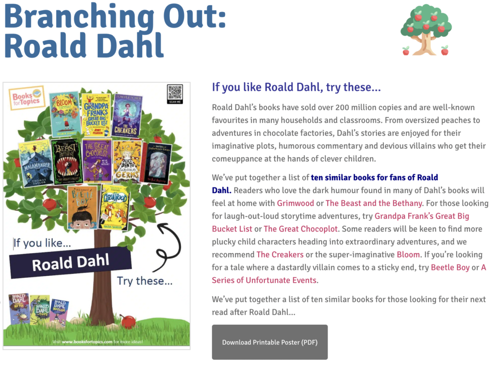 Books For Topics Roald Dahl Branching Out Poster featuring The Great Chocoplot by Chris Callaghan
